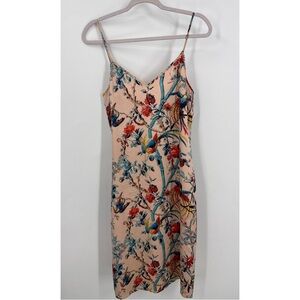 Club Monaco Elizabella 100% silk colorful, Floral bird print Slip Dress -4